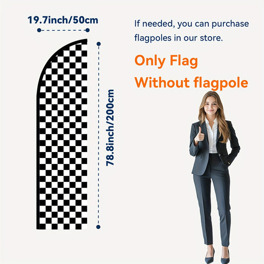 1pc Chic Black & White Checkered Feather Flag - Durable Polyester Outdoor Banner for Advertising & Decoration, Pole-Mounted Design (Flag Only)