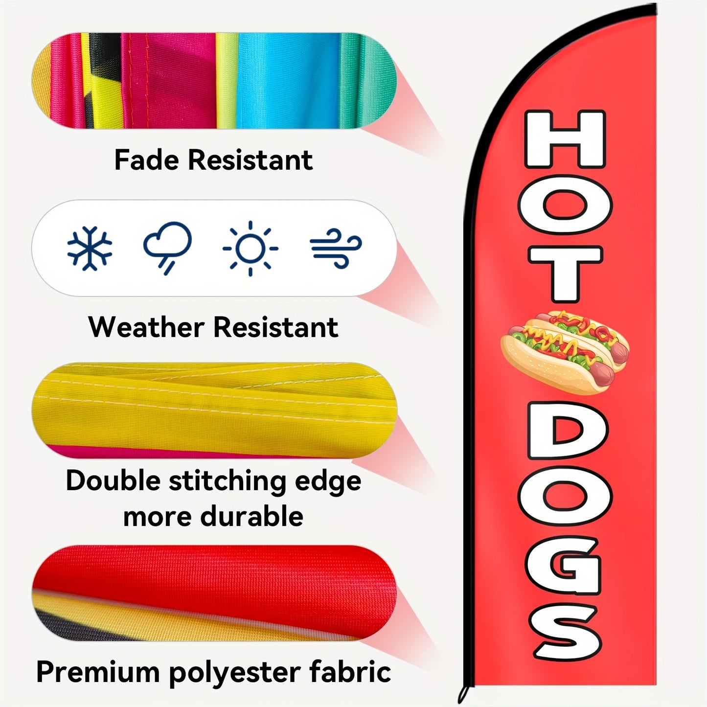 1pc HOT DOGS Feather Flag with Flagpole, Outdoor Advertising Flag, 184.91x50.04 cm Sign for Food Truck, Concession Stand, Snack Bar, Street Food Booth, Ground Spike Base, Eye-catching Vertical Banner, Polyester Material, Vivid Printing