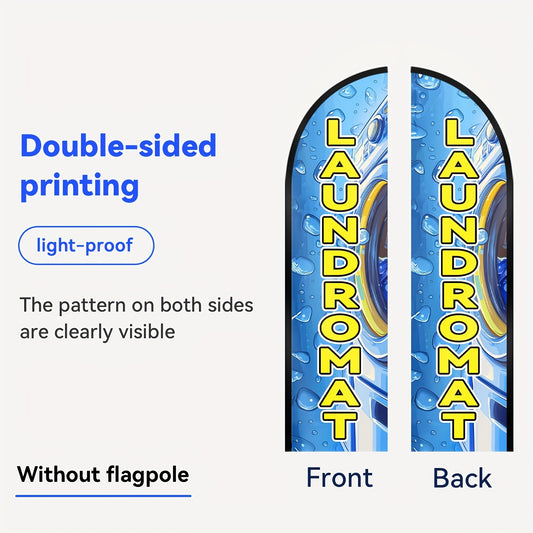 A Laundromat Feather Flag, Outdoor Banner, Shop Sign Flag Suitable for Commercial Advertising Promotions, Measuring 48.77X201.17cm, Made of Polyester Fabric, Available in Double-Sided Or Single-Sided Printing