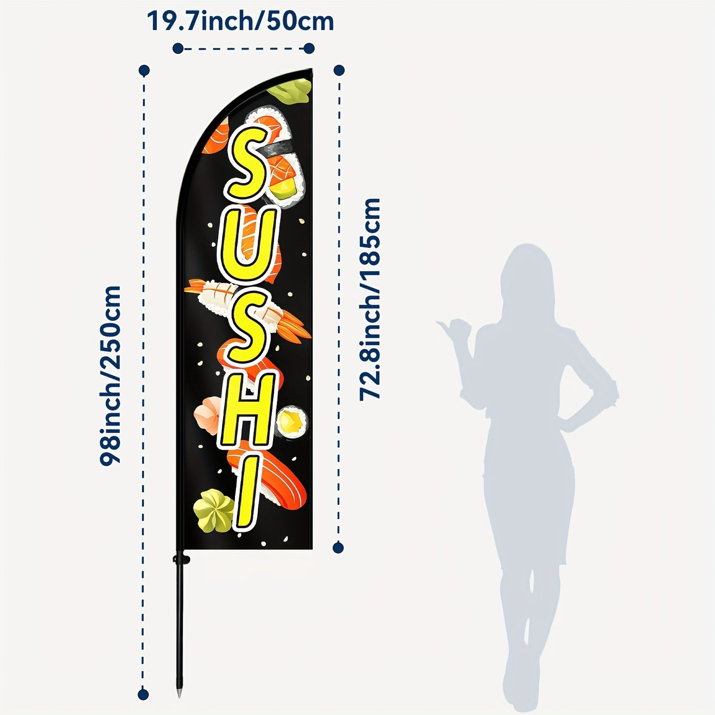1pc Sushi Feather Flag with Flagpole - Japanese Food Banner, Restaurant Advertising Sign, Sushi Bar Decor, Outdoor Display Flag, 184.91x50.04cm, Durable Polyester, High-Resolution Print, Sushi Restaurant Decor