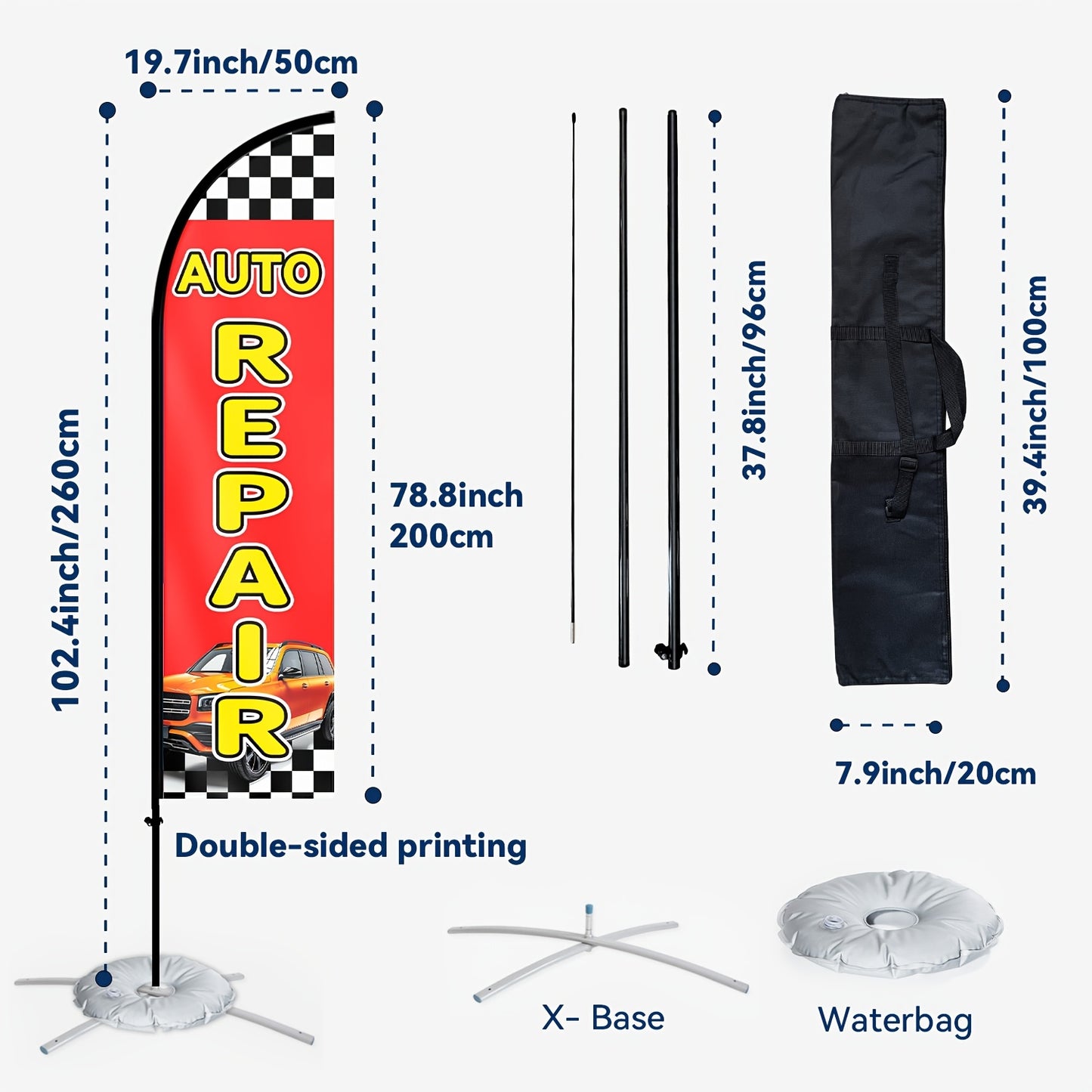 1pc Auto Repair Shop Flag, Double-Sided Printed Polyester Fabric Banner with Cross Base Pole Mount for Advertising and Promotion Decor