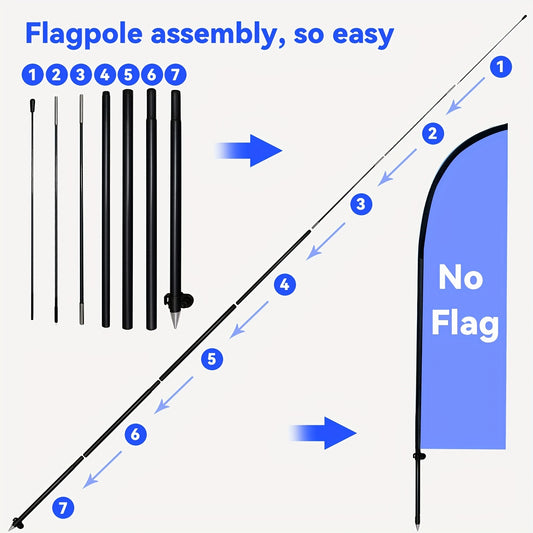 1pc Feather Flagpole, Banner Flagpole, Lightweight Flagpole Kit, Aluminum Material, Fits 48.77x201.17cm or Smaller Flags, Outdor Advertising Flag Pole, Suitable for Multiple Scenarios (No Flag)