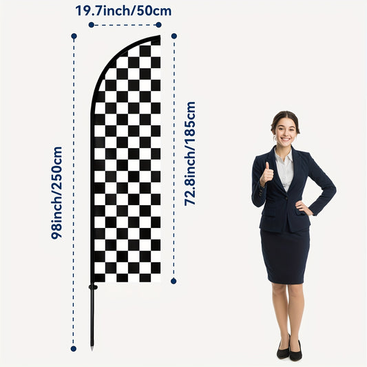 1pc a Black And White Checkered Feather Flag with a Flagpole, Designed for Outdoor Events, Serves As a Racing Banner for End Line Promotions, Car Show Displays, Measuring 72.8 by 50.04 cm, with an Optional Pole
