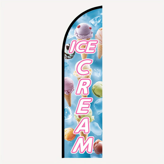 1pc Vibrant "Ice Cream" Feather Flag - Colorful Polyester Advertising Sign for Shops & Outdoor Displays, Double-Sided Print, Pole Not Included, Perfect for Summer Treats!