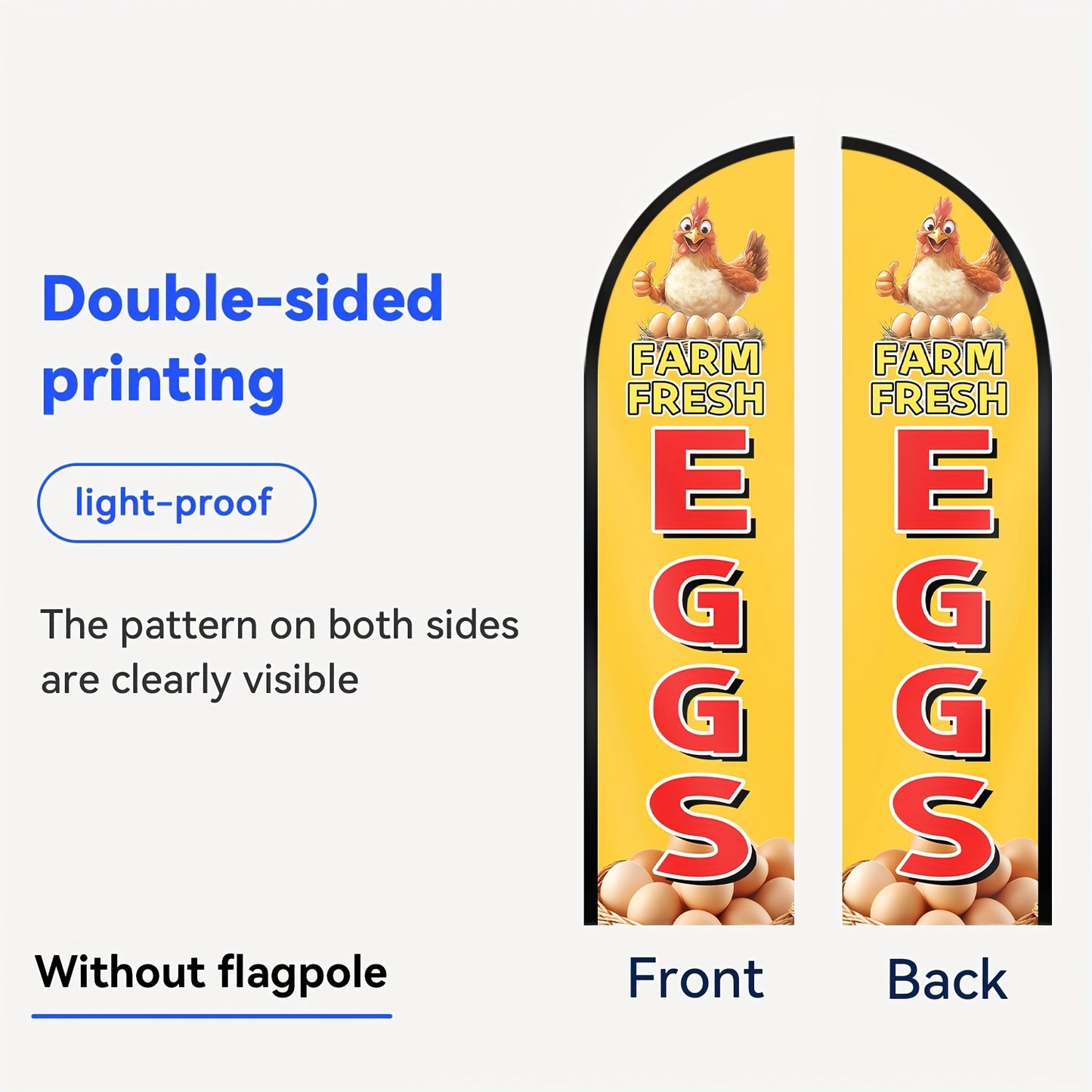 1pc Farm Fresh Eggs Feather Flag, Optional Feather Flagpole, Fresh Egg Outdoor Banner, Chicken Coop Sign, Farm Stand Advertising Flag, Roadside Egg Deal Flag, Single/Double Sided Print, Polyester