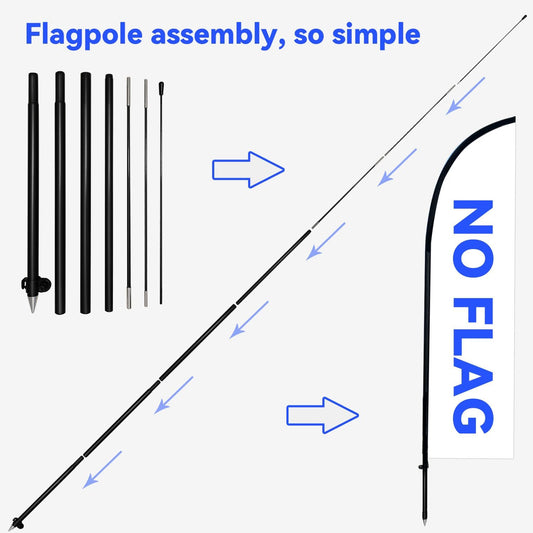 Feather Flag Pole Kit with Ground Spike, Multi Size Banner Pole Kit, Aluminum and Fiberglass Flag Pole, Outdoor Swooper Flag Stand, Easy Setup