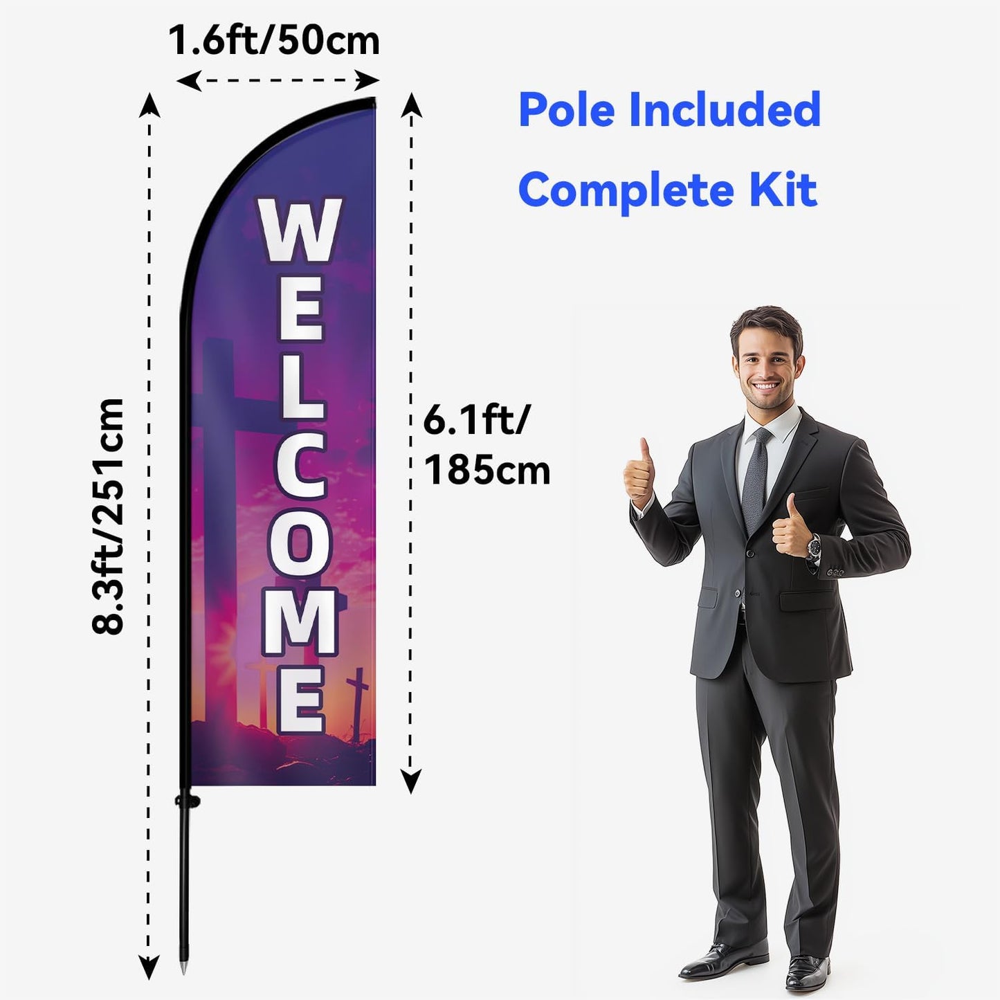 Church Welcome Feather Flag with Pole Kit