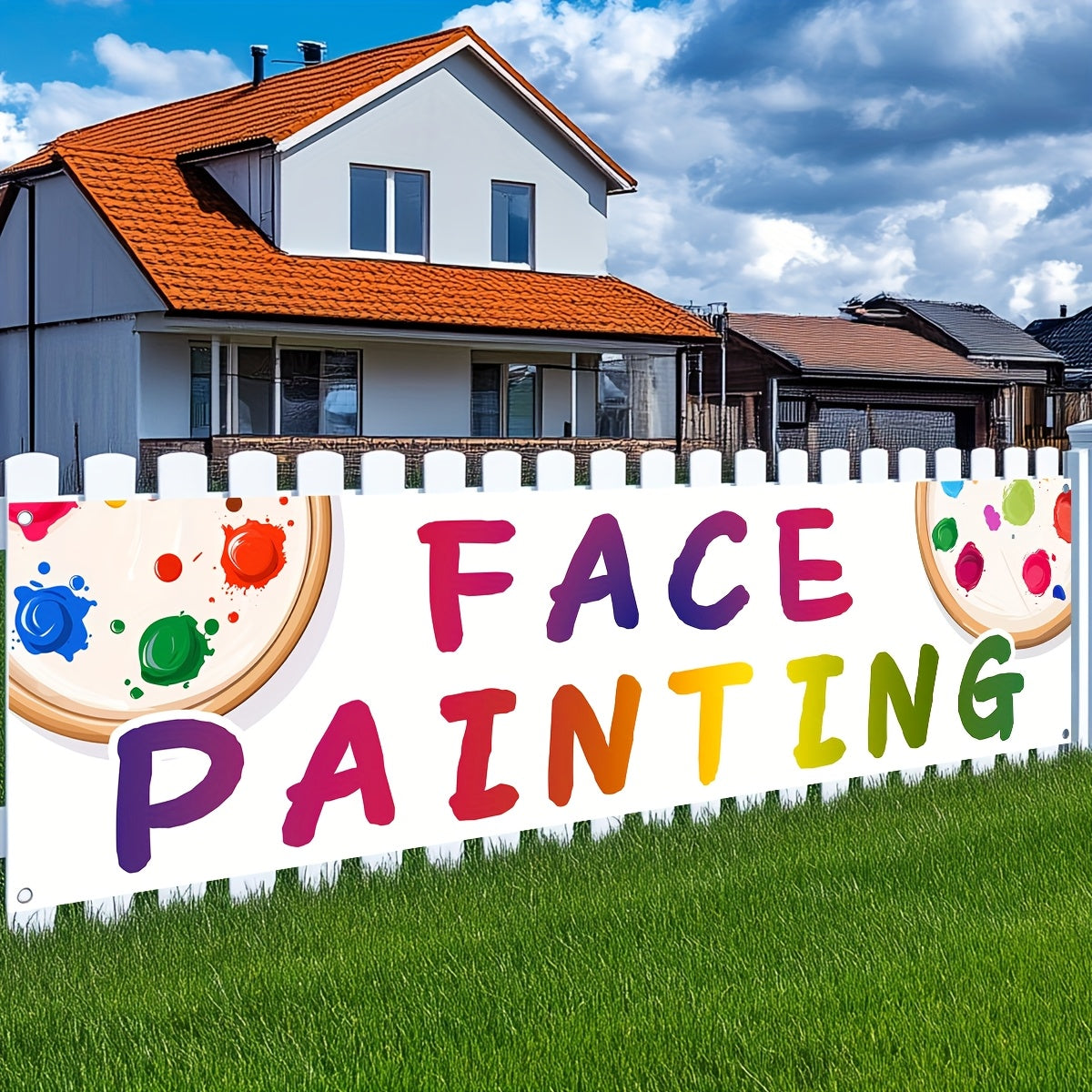 1pc face painting flag, outdoor banner decoration, face painting shop sign logo, suitable for commercial advertising promotion, polyester fabric, with 4 Grommets for easy hang