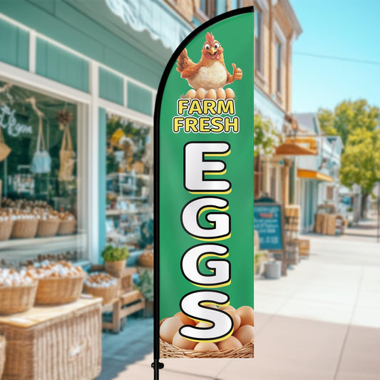 Farm Fresh Eggs Feather Flag With Pole Kit (Green)