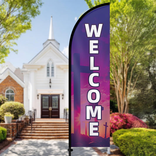 Church Welcome Feather Flag with Pole Kit