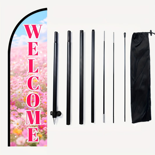 Vibrant Flower Welcome Feather Flag with Optional Aluminum Pole - Heavy-Duty All-Weather Outdoor/ Garden Welcome Sign, Floral Shop Banner, Business Promotion Flag - Durable Polyester Fabric Suitable for, Gardens, Events