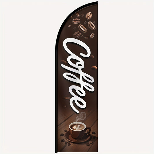 1pc Coffee Feather Banner with Flagpole, Outdoor Cafe Sign, Freshly Brewed Coffee Display, Coffee Shop Promotion Flag, Roadside Advertising Flag, 184.91X50.04 cm, Optional Pole, Sturdy Polyester, Weatherproof