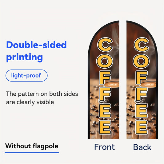 1pc WOANIXY Coffee Feather Flag, 48.77x201.17cm, Polyester Fabric, Double or Single Sided Printing, Anti Fading, Weather Resistant, Multipurpose, with Outdoor Store Signboard Banner, for Commercial Advertising Promotions