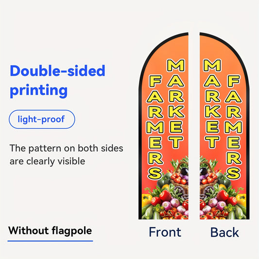 1pc farmers market Feather Flag, Outdoor Flags, Store Signboard Banner, Suitable for Commercial Advertising Promotions, 48.77x201.17cm, Polyester Fabric, Double or Single sided Printing, Anti fading, Weather resistant. Flag only (excluding flagpole)