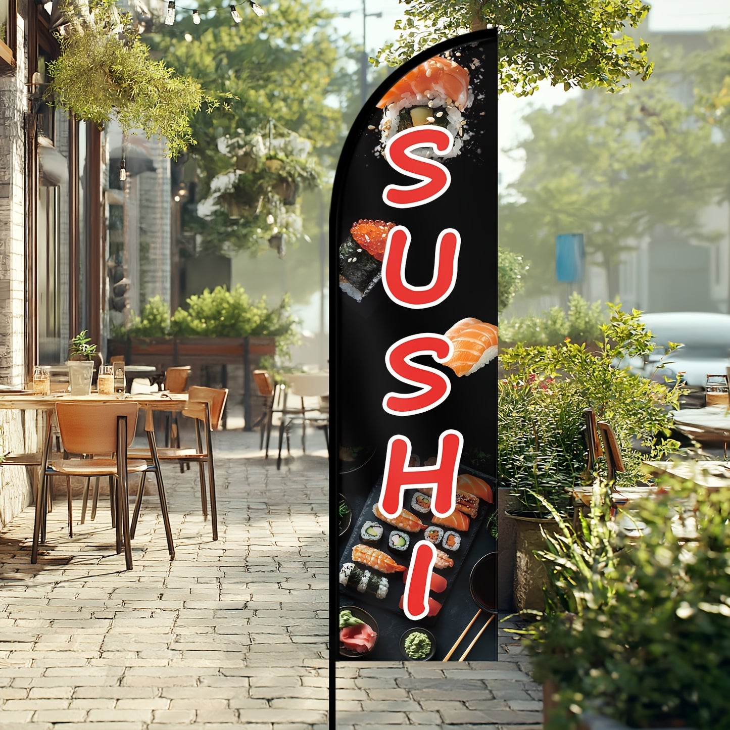 1pc Sushi Feather Flag, Double Sided Polyester Banner, Outdoor Business Sign, Japanese Restaurant Advertising Display, Single Double Sided Printing, Weather Resistant