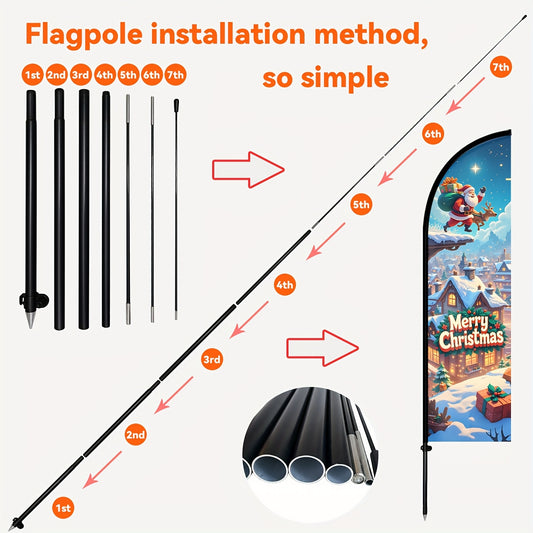 Christmas Feather Flag, Holiday Advertising Banner for Storefront and Events, Festive Outdoor Decoration Sign, Eye-Catching Christmas Display for Business, Optional Aluminum, Polyester Fabric