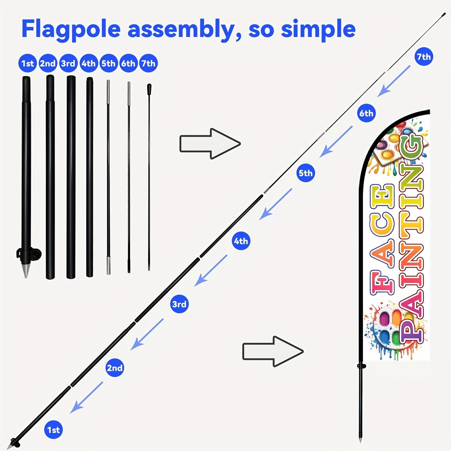 Feather Flag for Face Painting with Pole Kit, Suitable for Outdoor Advertising at Events, Party Decorations, Face Paint Signage, Festival Booth Displays, Available with Aluminum Or Fiberglass Poles, Made from Durable Polyester Fabric