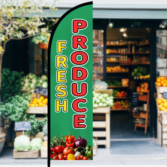 1pc Fresh Produce Feather Flag Complete with a Pole Kit, Designed for Advertising at Farmers Markets, Featuring a Sign for Outdoor Vegetable And Fruit Stands, Promotional Flag for Farm Stands, And a Display Banner for Grocery Stores