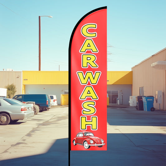 1pc Carwash Shop Flag, Carwash Shop Sign, Carwash Feather Flag, Shop Outdoor Flags, for Promotions, Events, Polyester Fabric, Double-Sided Or Single-Sided Printing, Only Flag, Excluding Flagpole