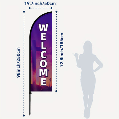 Church Welcome Feather With Pole Kit, Christian Outdoor/Indoor Worship Banner - Portable Church Sign With Welcome Signage For Easter, Weddings, Funerals - Ideal For Doorways, Events, And Church Displays -- Durable And Easy Setup
