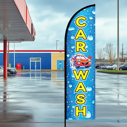 Car Wash Feather Flag with Pole Kit | Double-Sided Polyester Banner, Breeze-Resistant, Outdoor Auto Detail Advertising, Roadside Automotive Service Sign - Brand: WOANIXY