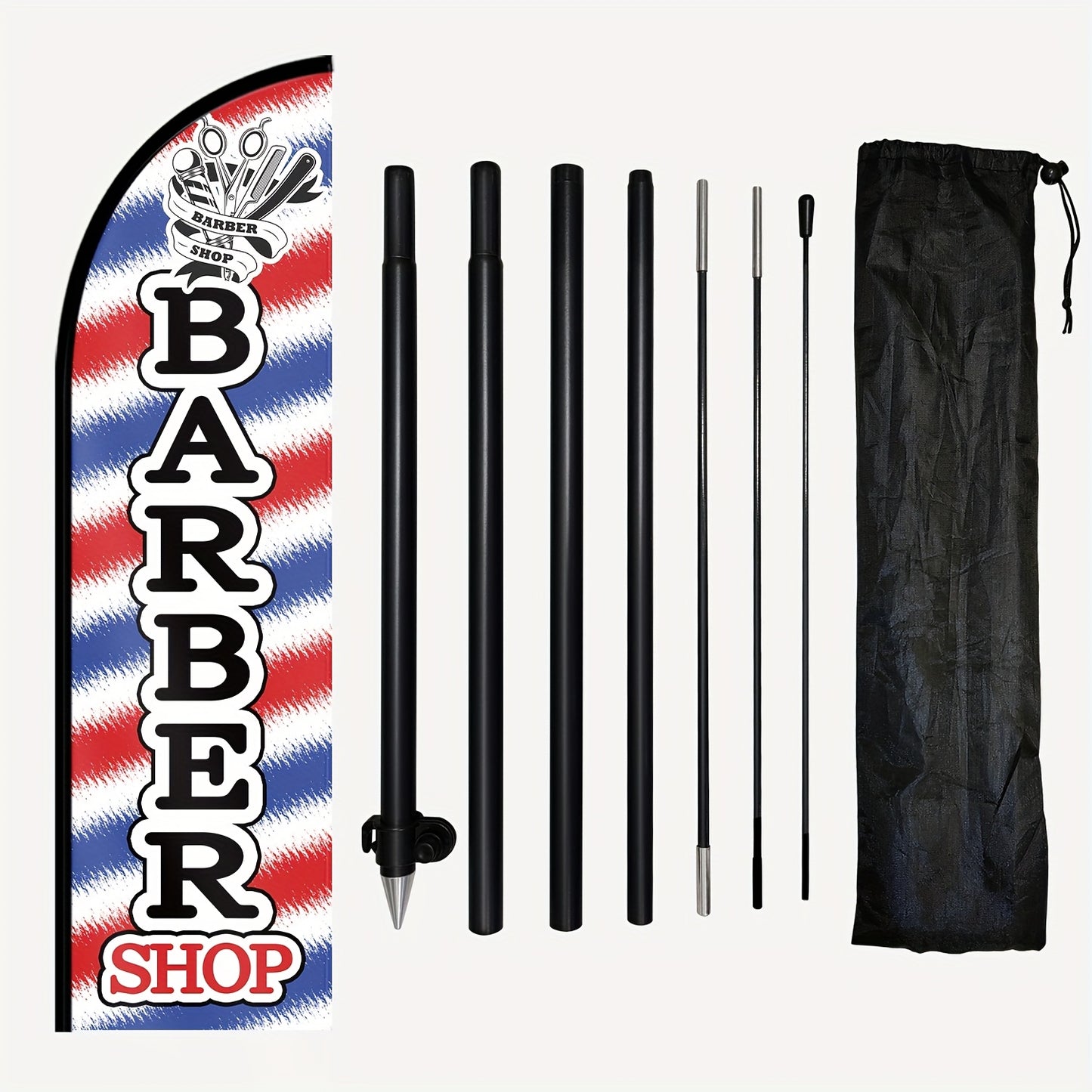 1pc Barber Shop Flag with Flagpole, barber Banner, Premium Polyester Outdoor Sign, Hair Salon Business Display, Barber Marketing Banner, 184.91x50.04 cm, Weather Resistant