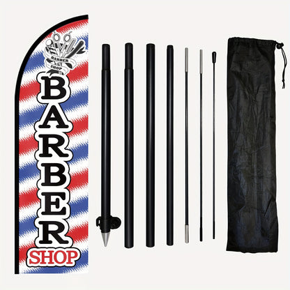 1pc Barber Shop Flag with Flagpole, barber Banner, Premium Polyester Outdoor Sign, Hair Salon Business Display, Barber Marketing Banner, 184.91x50.04 cm, Weather Resistant