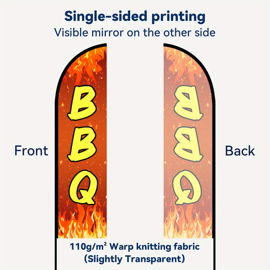 Red BBQ Swooper Flag - Durable Polyester, Dual-Sided or Single-Sided Printing, Perfect for Barbecue Businesses & Outdoor Events, Pole Mount Design (Pole Not Included)