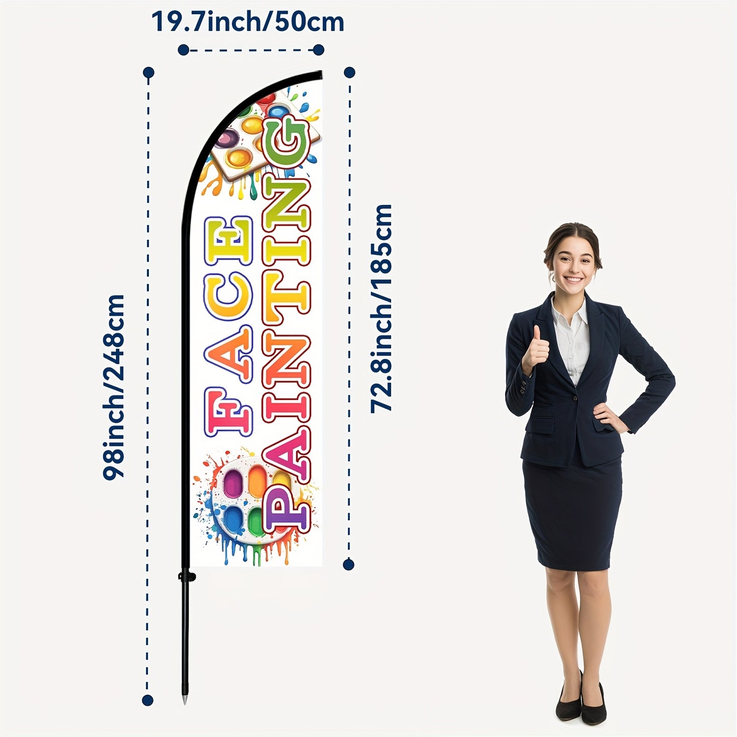 Feather Flag for Face Painting with Pole Kit, Suitable for Outdoor Advertising at Events, Party Decorations, Face Paint Signage, Festival Booth Displays, Available with Aluminum Or Fiberglass Poles, Made from Durable Polyester Fabric