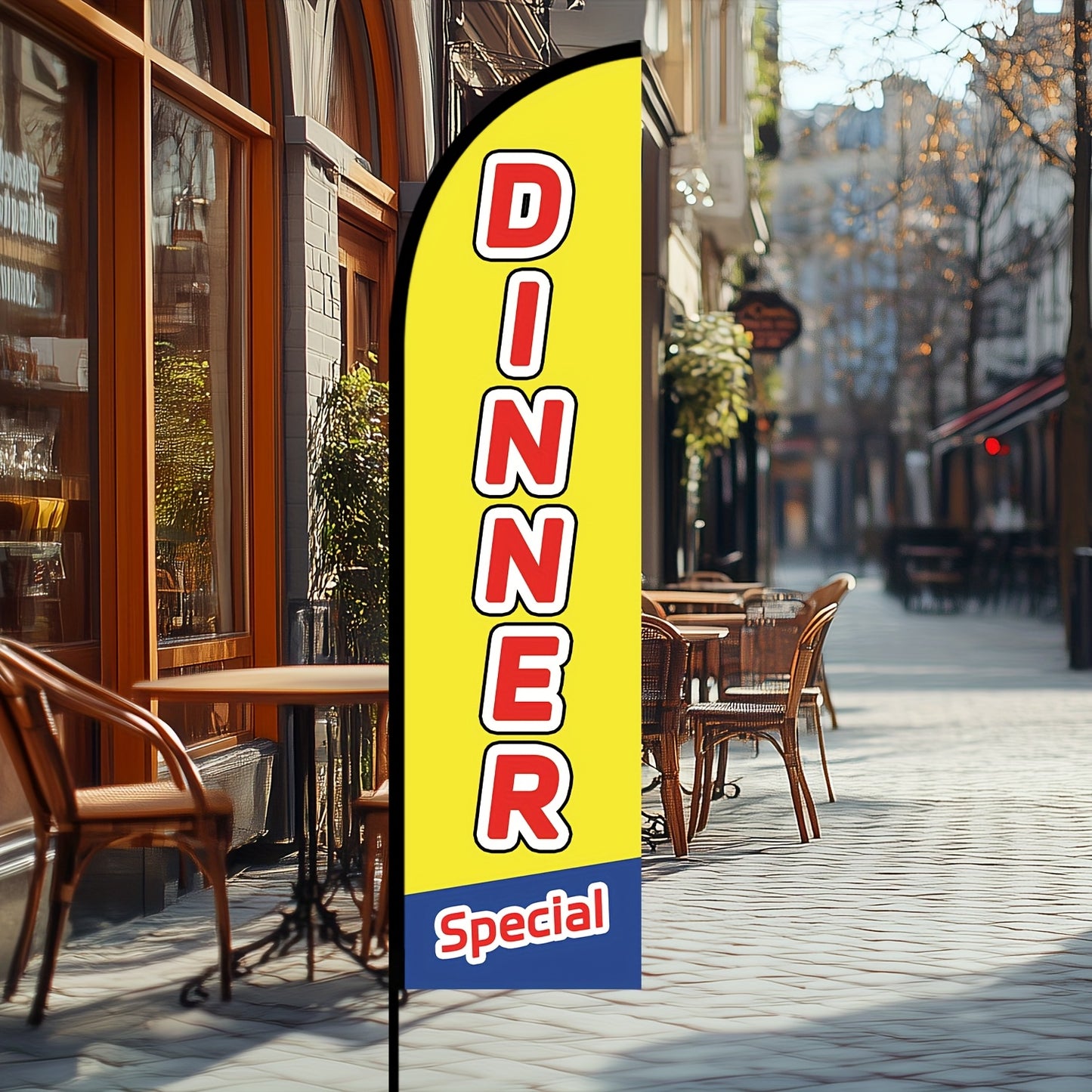 1pc Dinner Shop Flag, Dinner Shop Signboard Flag Banner, Dinner Shop Feather Flag, for Outdoor Advertising, Double-sided Or Single-sided Printing, Polyester Fabric, Only Flag, Excluding Flagpole, Signboard