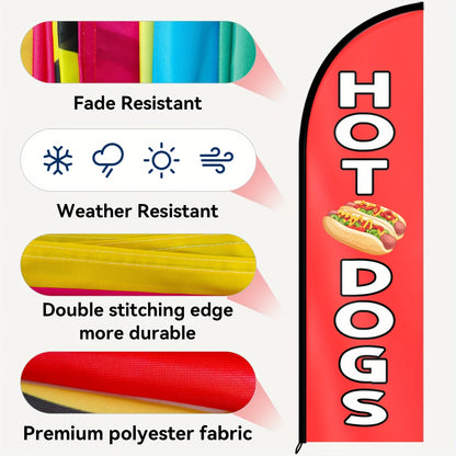 1pc HOT DOGS Feather Flag with Flagpole, Outdoor Advertising Flag, 184.91x50.04 cm Sign for Food Truck, Concession Stand, Snack Bar, Street Food Booth, Ground Spike Base, Eye-catching Vertical Banner, Polyester Material, Vivid Printing