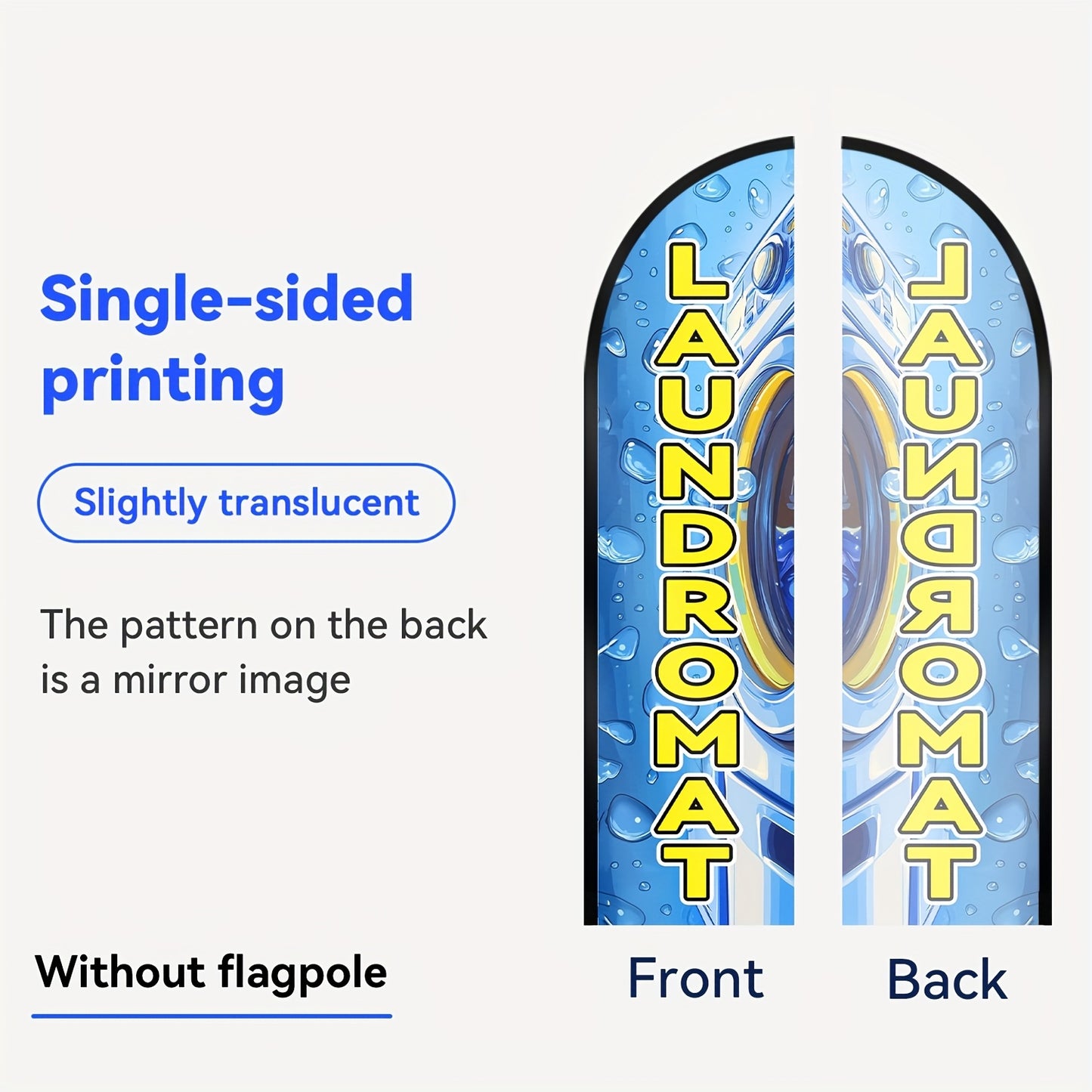 A Laundromat Feather Flag, Outdoor Banner, Shop Sign Flag Suitable for Commercial Advertising Promotions, Measuring 48.77X201.17cm, Made of Polyester Fabric, Available in Double-Sided Or Single-Sided Printing