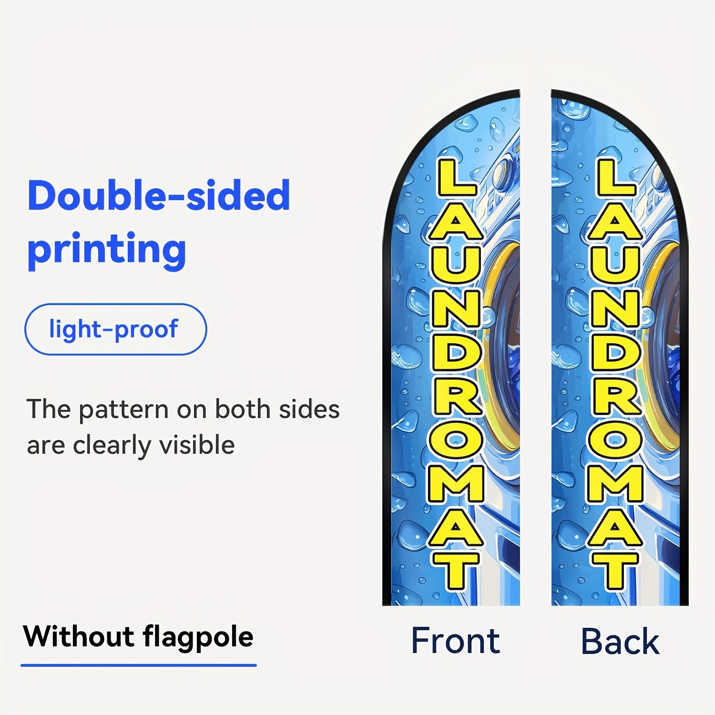 A Laundromat Feather Flag, Outdoor Banner, Shop Sign Flag Suitable for Commercial Advertising Promotions, Measuring 48.77X201.17cm, Made of Polyester Fabric, Available in Double-Sided Or Single-Sided Printing