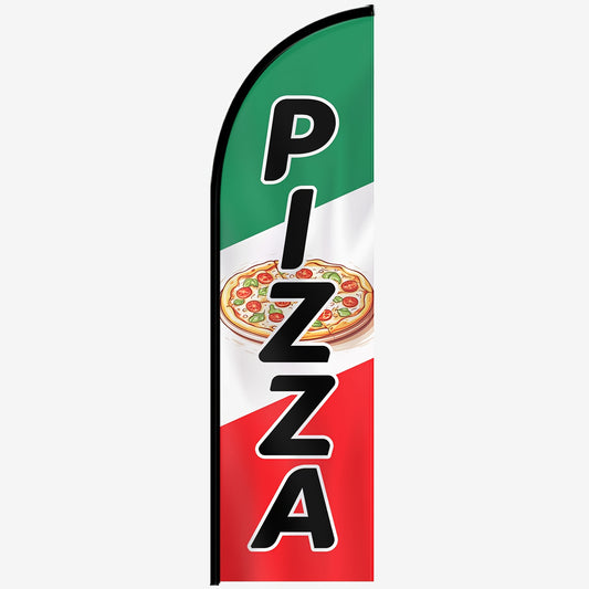 1pc Pizza Feather Flag with Flagpole, Food Banner for Restaurant Front, Optional Aluminum Pole Kit, Eye-Catching Pizzeria Sign, 50x185cm/72.8x19.7inches, Durable Polyester Material