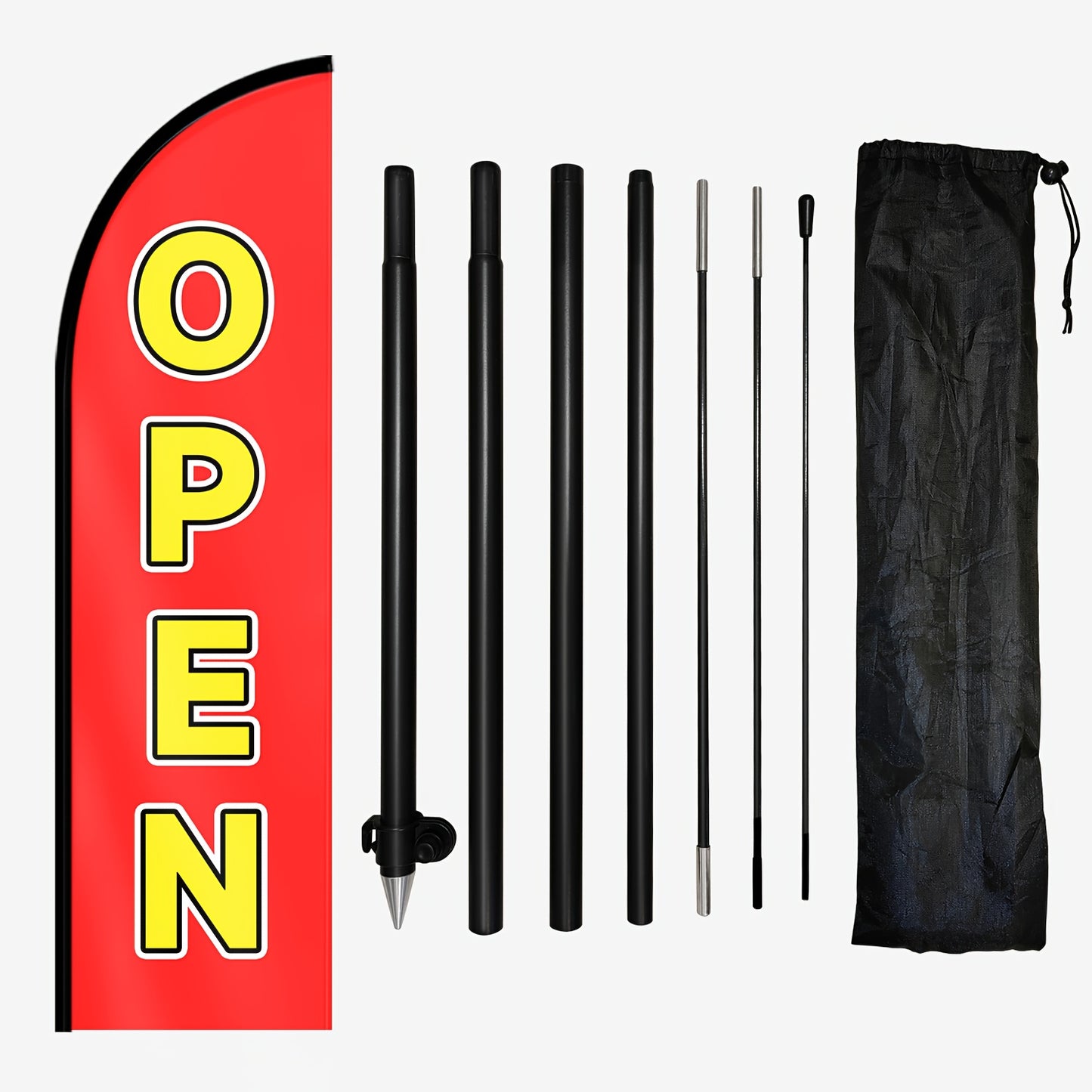 OPEN Feather Flag with Pole Kit, 1.6x6.1ft Swooper Banner, Outdoor Business Sign Flag, Durable Polyester Advertising Flag for Restaurant, Barber Shop, Coffee Shop, Convenience Store