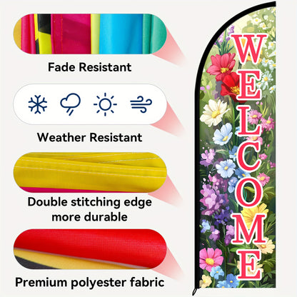 WOANIXY Welcome Feather Flag with Pole, 1.6x6.1ft
