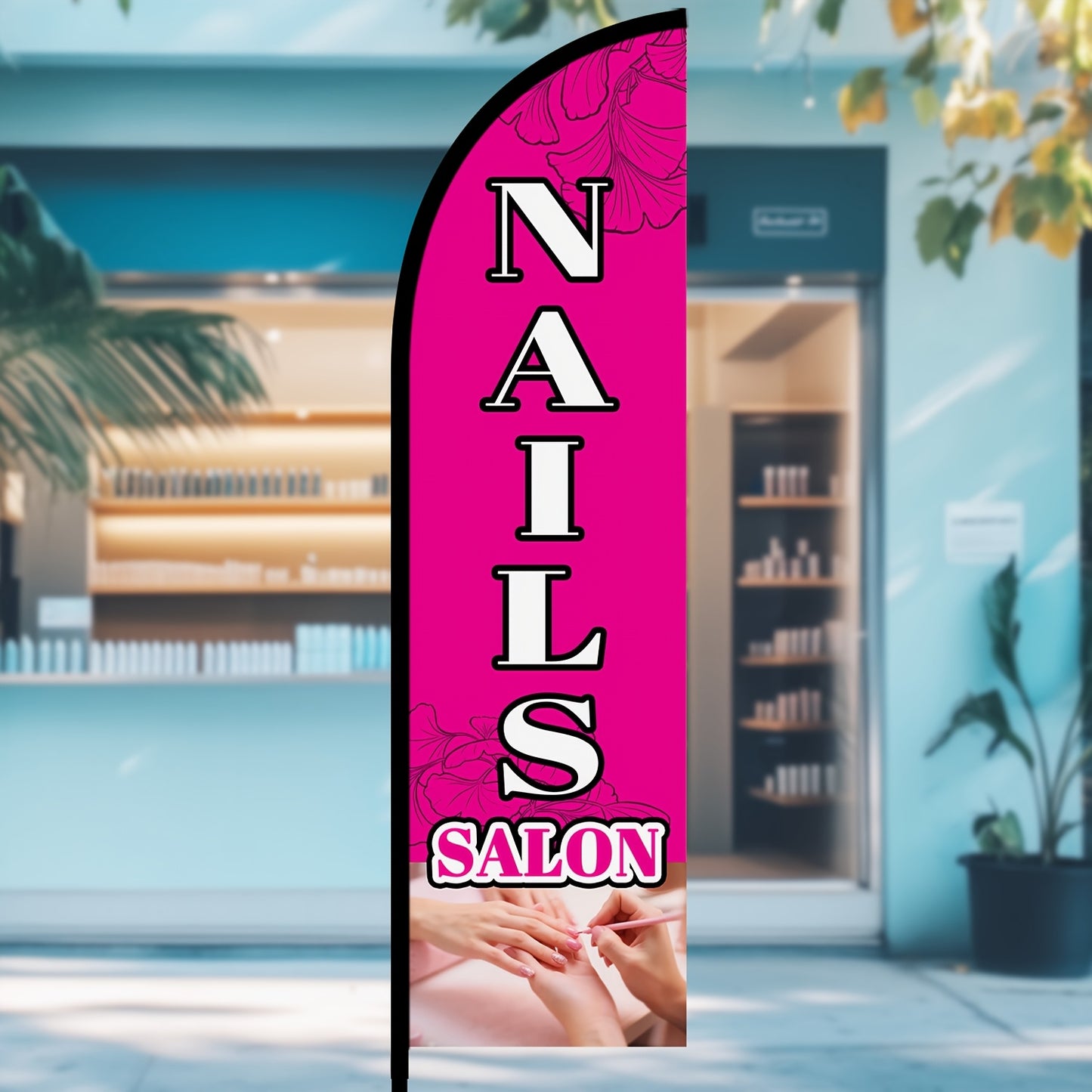 1pc Nails Salon Feather Flag with Flagpole, Nail Spa Advertising Banner, Manicure Pedicure Outdoor Sign, Beauty Salon Curbside Display, 184.91x50.04 cm, Optional Pole, Durable Polyester, Weather Resistant