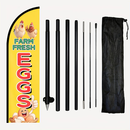 1pc a Feather Flag for Farm Fresh Eggs, Complete with a Flagpole. The Banner Measures 50X185 Cm And Is Made of Premium Polyester, Suitable for Outdoor Use. It'S Designed for Farm Market Businesses to Promote Fresh Produce