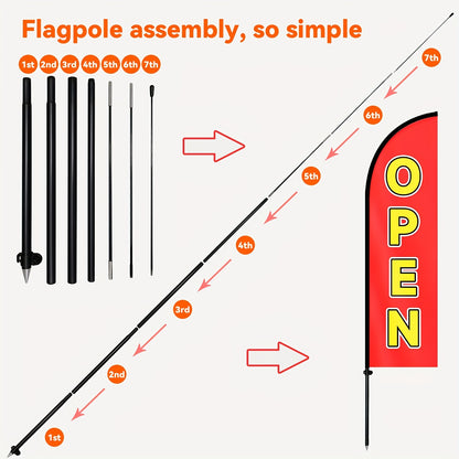 1pc Open Shop Feather Flag with Flagpole, Banner 50x185cm, Premium Polyester Outdoor Sign, Business Store Display, Open Marketing Banner, 72.8x19.7 inches, Weather Resistant