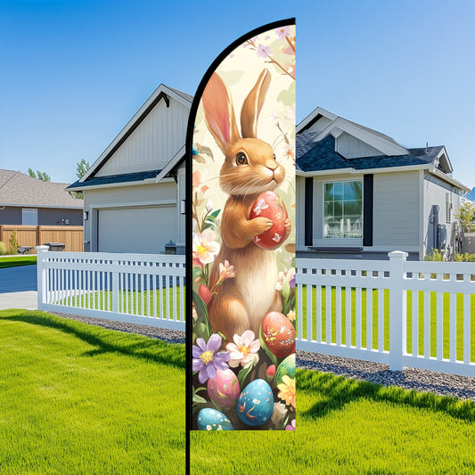 1pc Easter Bunny & Egg Design Outdoor Banner - Durable Polyester, High-Definition Print, Weather-Resistant, Ideal for Yard & Party Decor, No Pole Included, Festive Yard Decoration | Playful Design | Vibrant Colors, Easter Decorations