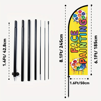 1pc Face Painting Feather Flag, Face Painting Open Sign Banner for Business, Outdoor Advertising Swooper Flag for Party Event Booth Display, Optional Aluminum Pole, Durable Polyester Fabric
