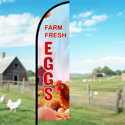 1pc Fresh Eggs Feather Flag with Pole Kit, Eggs Sign for, Fresh Eggs Banner, Outdoor Eggs Flag, Aluminum Pole & Ground Spike, HD Print, Durable 110g Warp Knitted Polyester