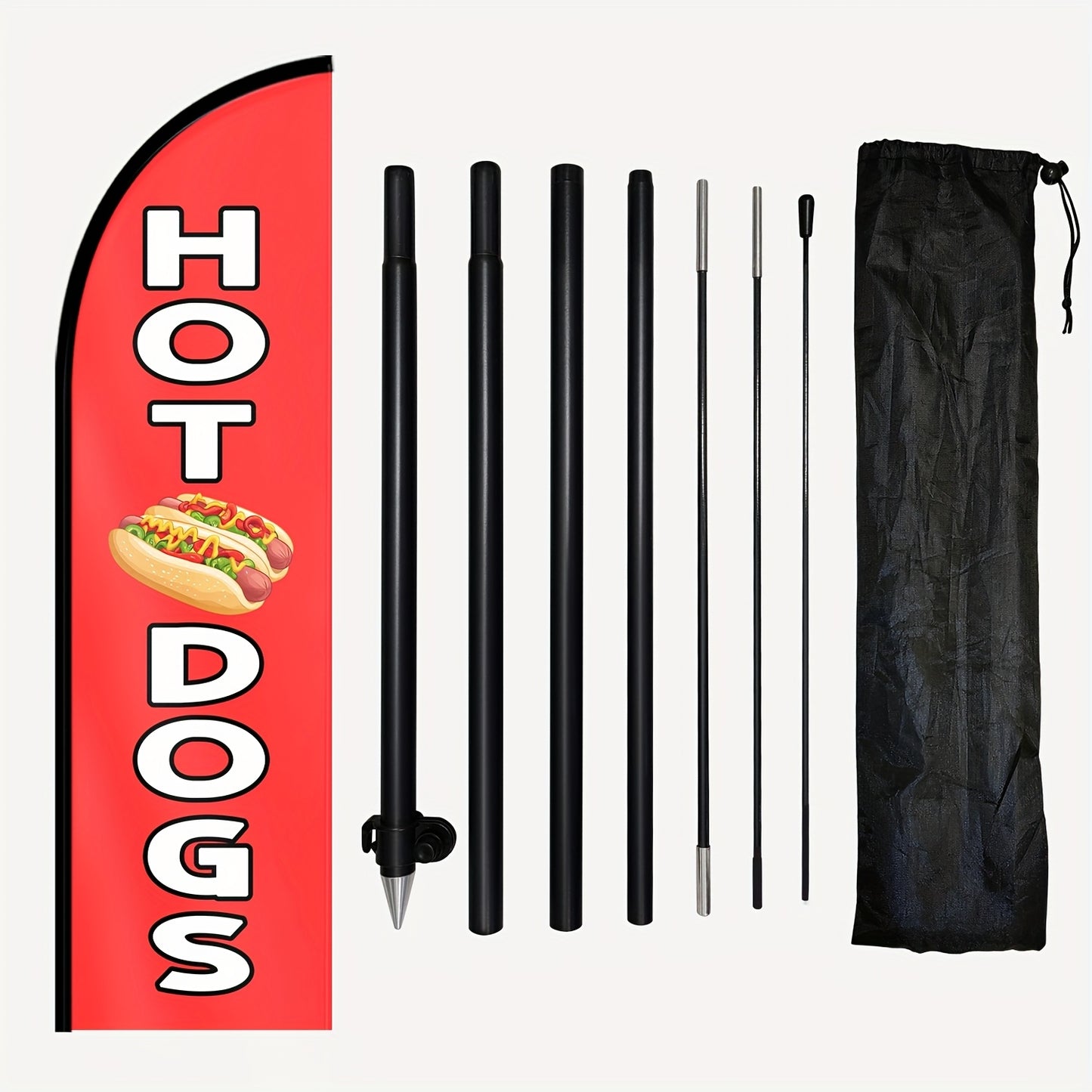 1pc HOT DOGS Feather Flag with Flagpole, Outdoor Advertising Flag, 184.91x50.04 cm Sign for Food Truck, Concession Stand, Snack Bar, Street Food Booth, Ground Spike Base, Eye-catching Vertical Banner, Polyester Material, Vivid Printing