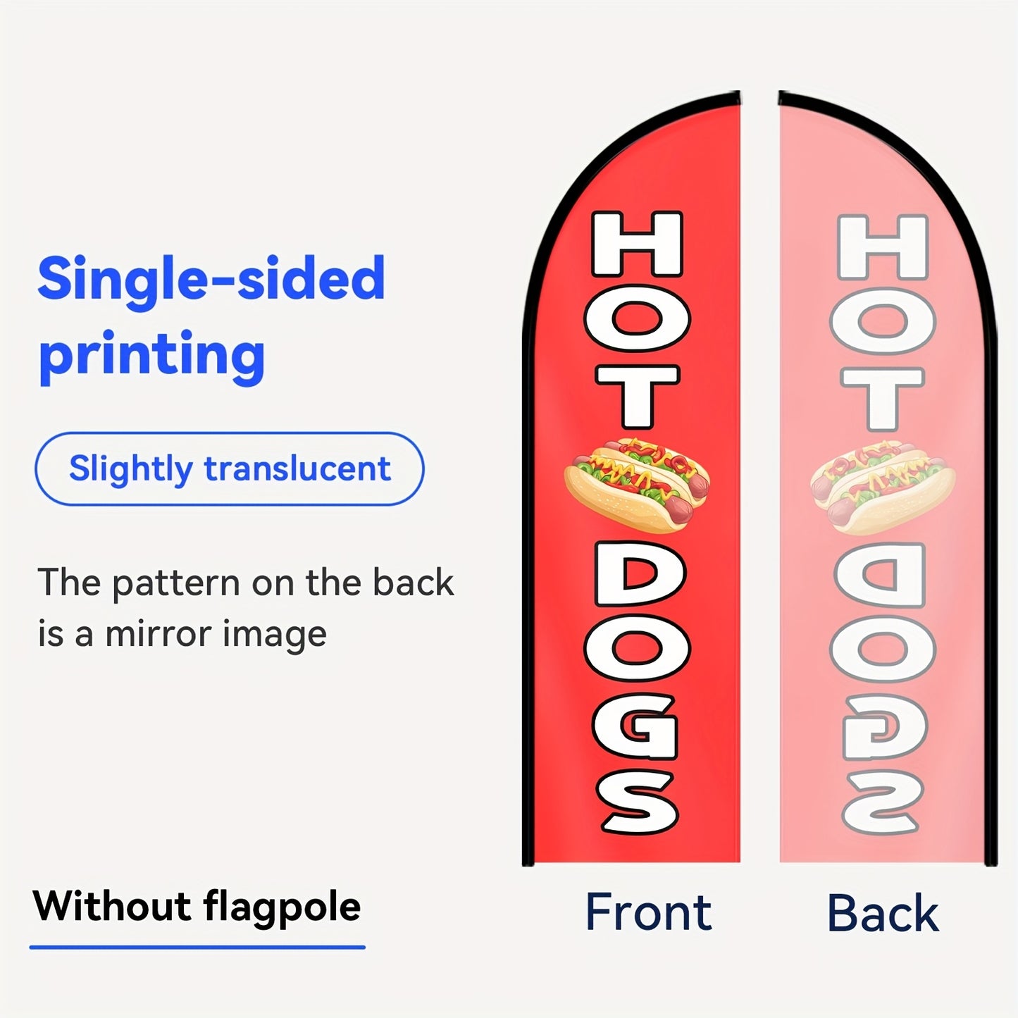 Hot Dog Feather Flag With Pole Kit, Double-Sided Outdoor Swooper Banner, 1.6x6.1Ft Food Truck Advertising Sign, Fast Food Restaurant Promotion Flag