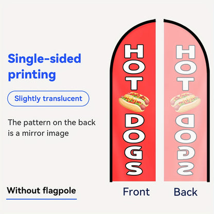 Hot Dog Feather Flag With Pole Kit, Double-Sided Outdoor Swooper Banner, 1.6x6.1Ft Food Truck Advertising Sign, Fast Food Restaurant Promotion Flag