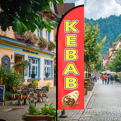 1pc Kebab Skewer Feather Flag, Business Office Store Sign. Kebab Shop Advertising Display Flag, Restaurant Snack Bar Promotion Banner, Fast Food Restaurant Entrance Decoration Feather Flag, Outdoor Indoor Promotion Display Banner
