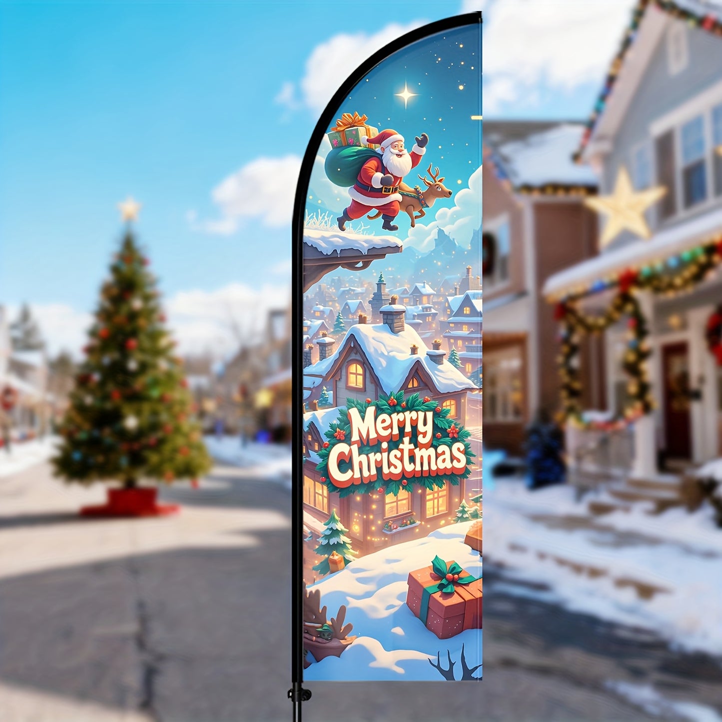 Christmas Feather Flag, Holiday Advertising Banner for Storefront and Events, Festive Outdoor Decoration Sign, Eye-Catching Christmas Display for Business, Optional Aluminum, Polyester Fabric