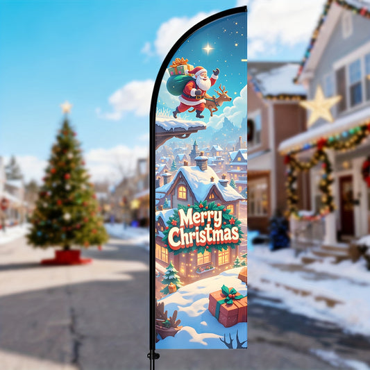 Christmas Feather Flag, Holiday Advertising Banner for Storefront and Events, Festive Outdoor Decoration Sign, Eye-Catching Christmas Display for Business, Optional Aluminum, Polyester Fabric