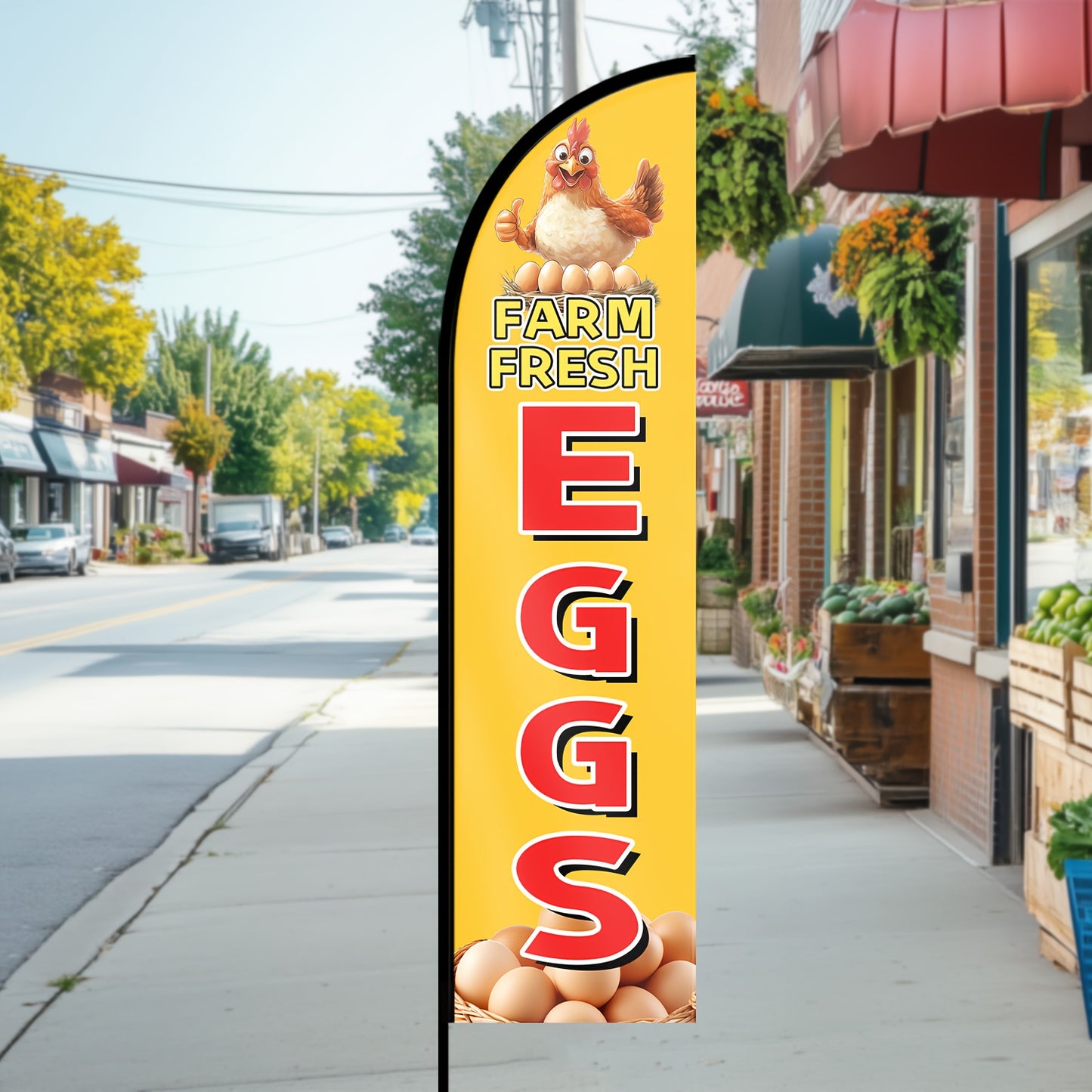 1pc Farm Fresh Eggs Feather Flag, Optional Feather Flagpole, Fresh Egg Outdoor Banner, Chicken Coop Sign, Farm Stand Advertising Flag, Roadside Egg Deal Flag, Single/Double Sided Print, Polyester
