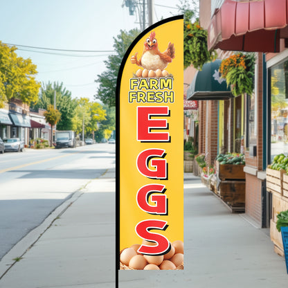 1pc Farm Fresh Eggs Feather Flag, Optional Feather Flagpole, Fresh Egg Outdoor Banner, Chicken Coop Sign, Farm Stand Advertising Flag, Roadside Egg Deal Flag, Single/Double Sided Print, Polyester